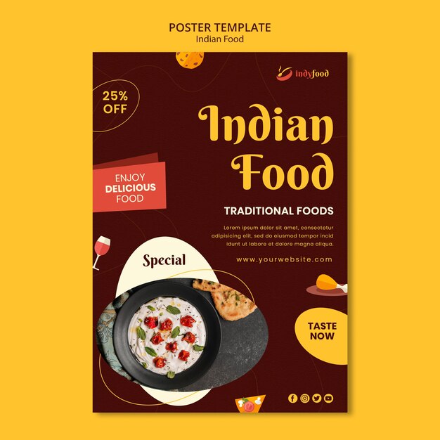 Modelo de cartaz de comida indiana deliciosa