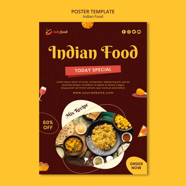 Modelo de cartaz de comida indiana saborosa