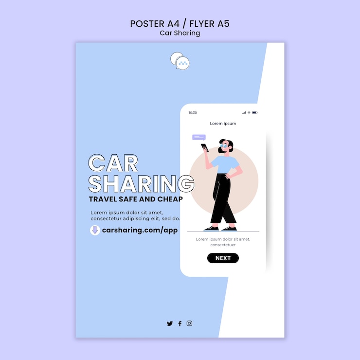 PSD grátis modelo de cartaz de compartilhamento de carro de design plano