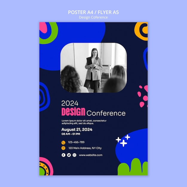 PSD grátis modelo de cartaz de conferência de design plano