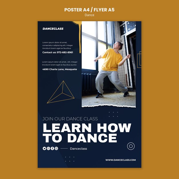 Modelo de cartaz de dança de design plano