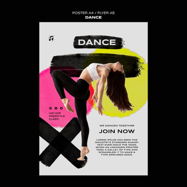 PSD grátis modelo de cartaz de dança de design plano