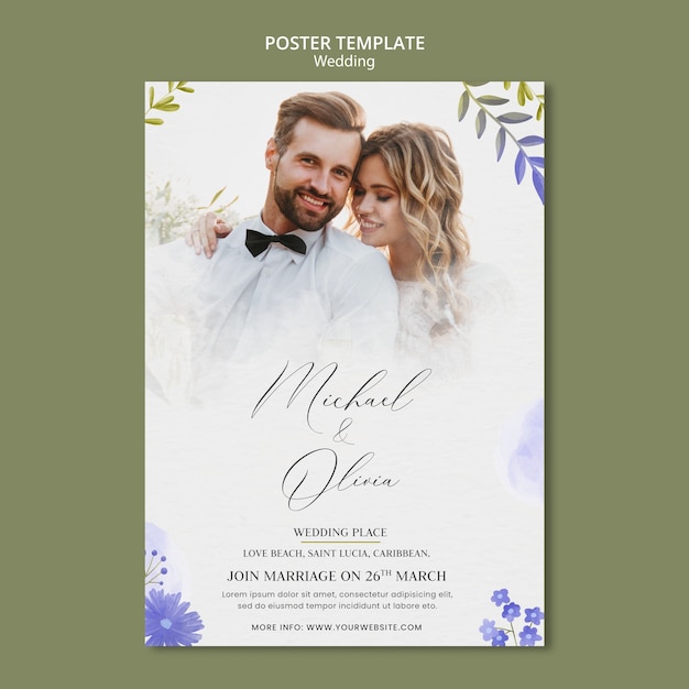 PSD grátis modelo de cartaz de design de casamento em aquarela