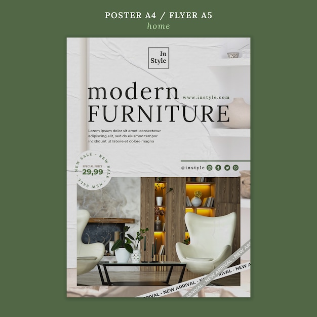 PSD grátis modelo de cartaz de design de interiores para casa