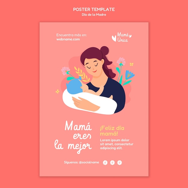 Modelo de cartaz de design plano dia de la madre