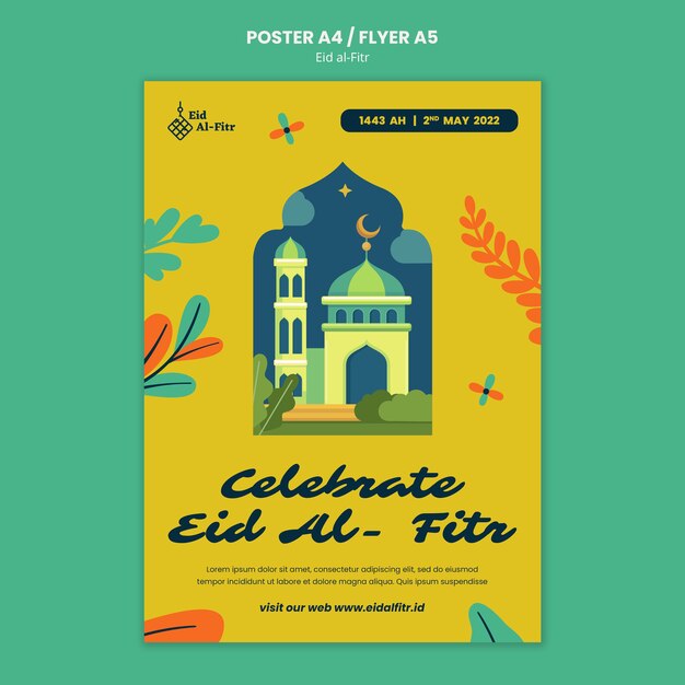 Modelo de cartaz de design plano eid al fitr