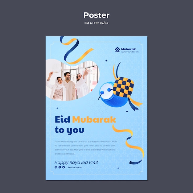 PSD grátis modelo de cartaz de design plano eid al fitr