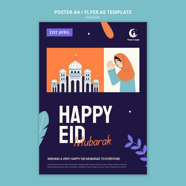 Modelo de cartaz de design plano eid al fitr