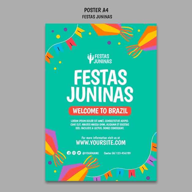 PSD grátis modelo de cartaz de design plano festas juninas