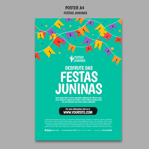 Modelo de cartaz de design plano festas juninas