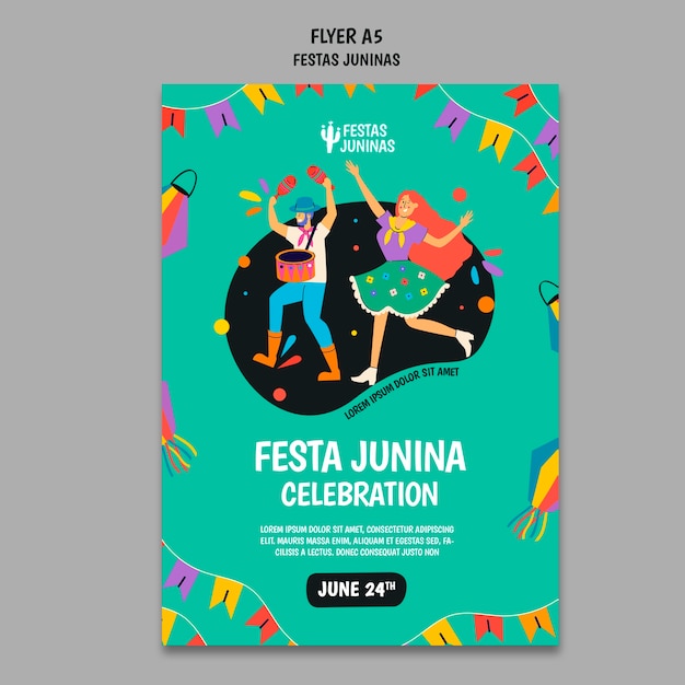 Modelo de cartaz de design plano festas juninas