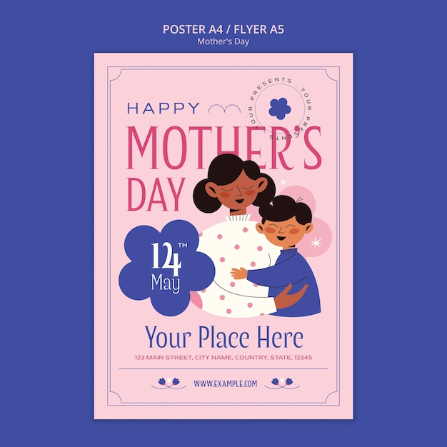 Modelo de cartaz de dia das mães de design plano
