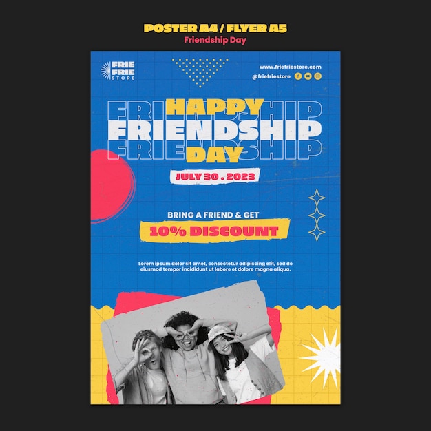 PSD grátis modelo de cartaz de dia de amizade de design plano