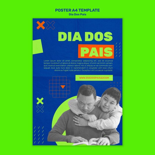 Modelo de cartaz de dia dos pais de design plano