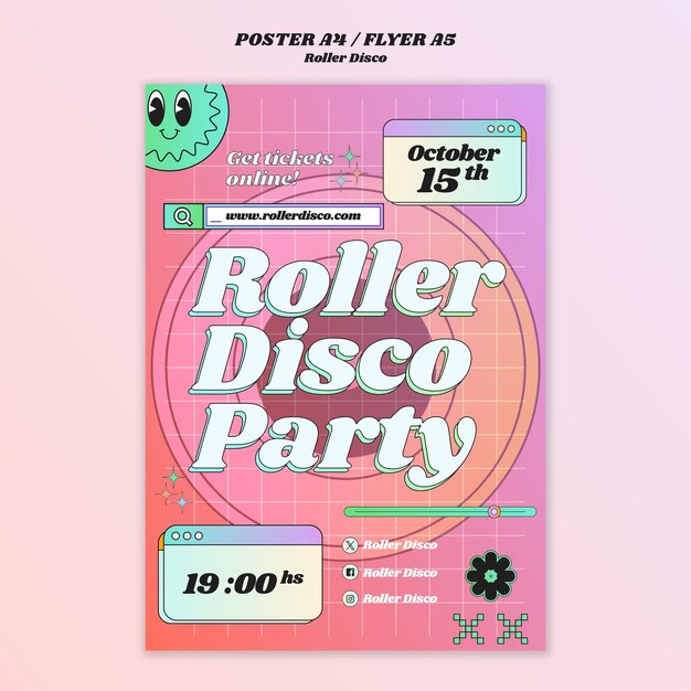 Modelo de cartaz de discoteca de rolos em gradiente