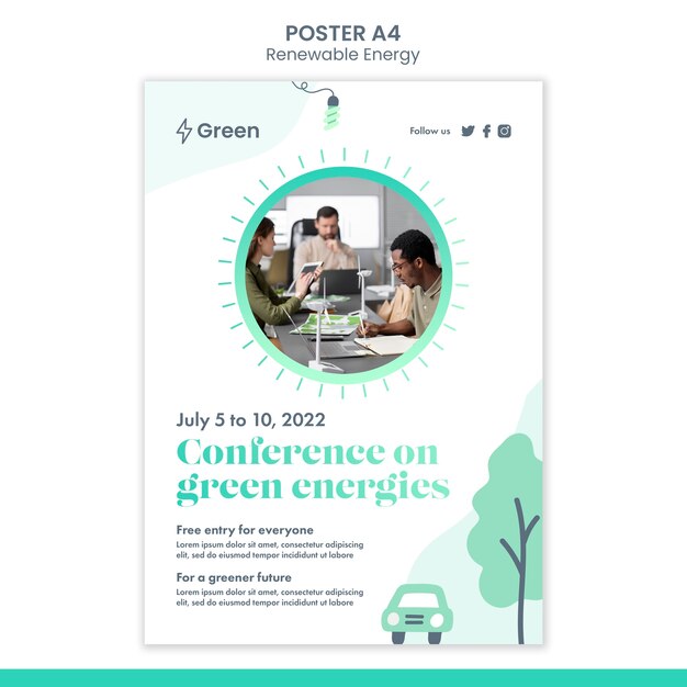 Modelo de cartaz de energia renovável de design plano
