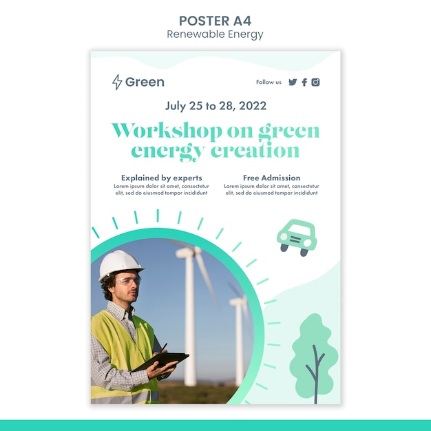 PSD grátis modelo de cartaz de energia renovável de design plano