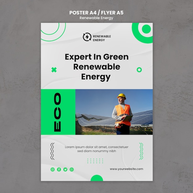 PSD grátis modelo de cartaz de energia renovável de design plano