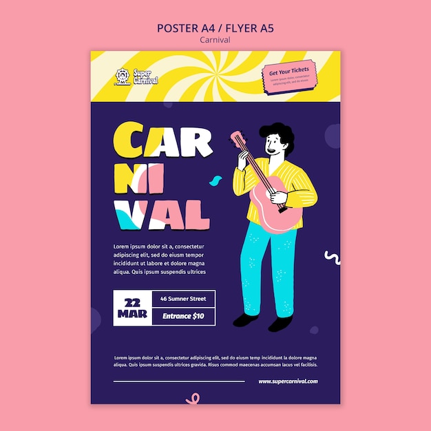 PSD grátis modelo de cartaz de entretenimento de carnaval