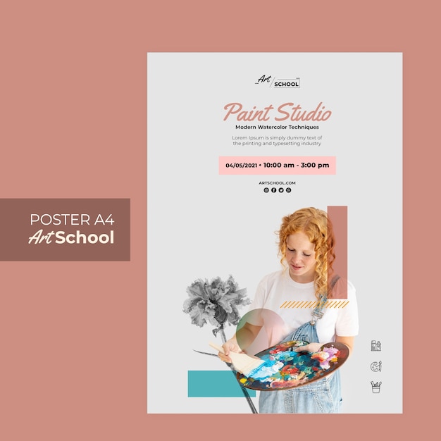 Modelo de cartaz de escola de arte com foto