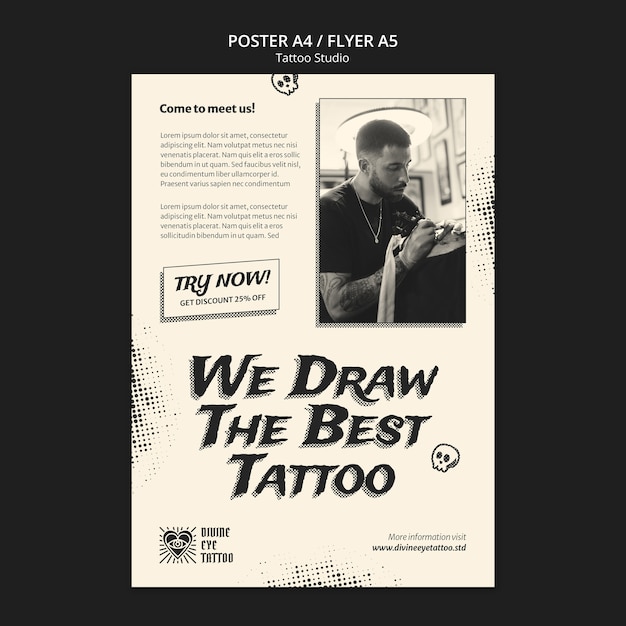 PSD grátis modelo de cartaz de estúdio de tatuagem