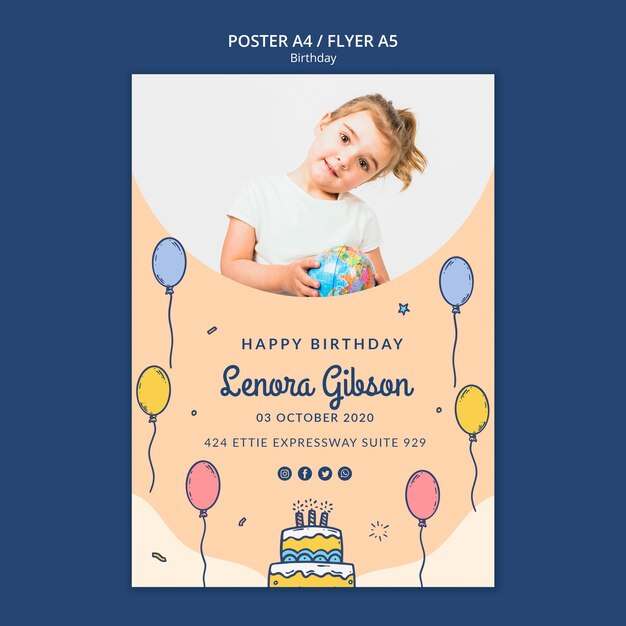 Modelo de cartaz de feliz aniversário com foto