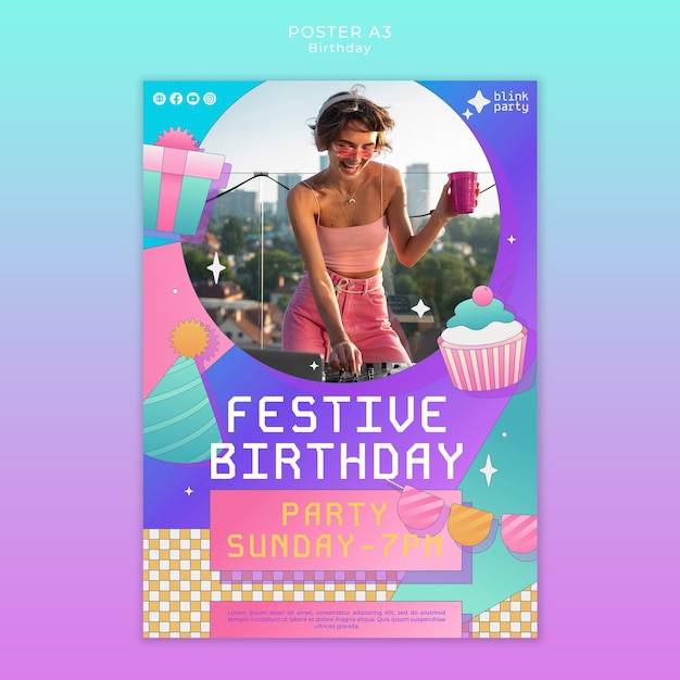 PSD grátis modelo de cartaz de festa de aniversário em gradiente