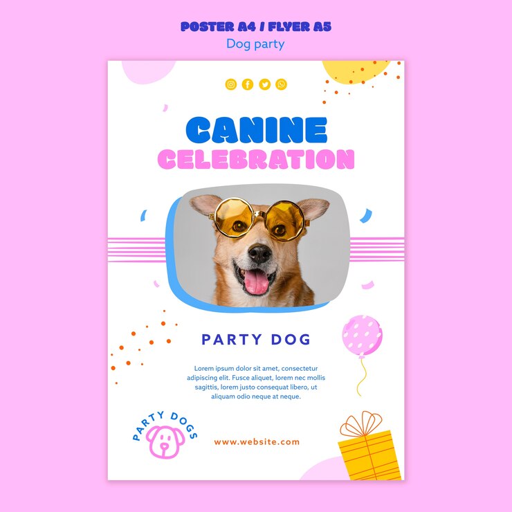 PSD grátis modelo de cartaz de festa de cachorro de design plano