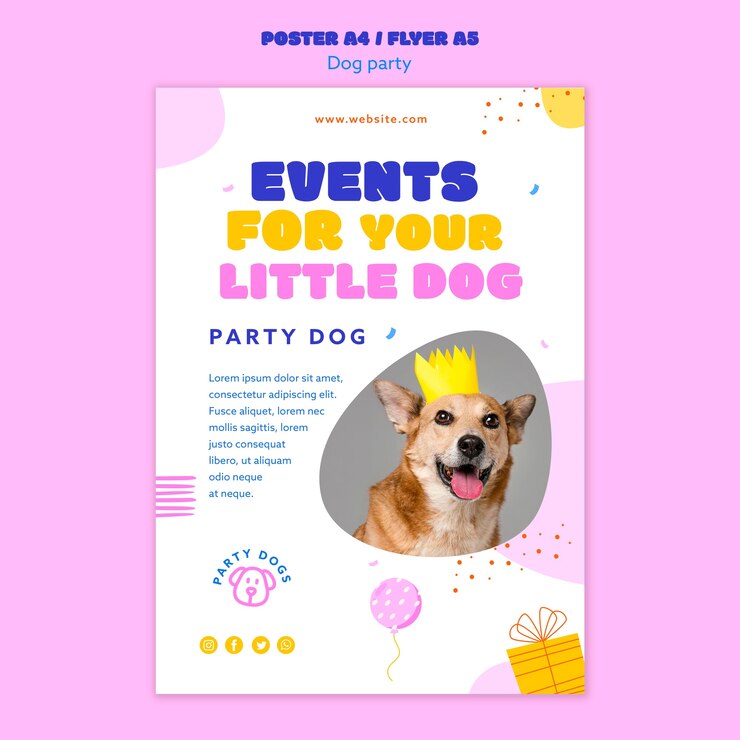 PSD grátis modelo de cartaz de festa de cachorro de design plano