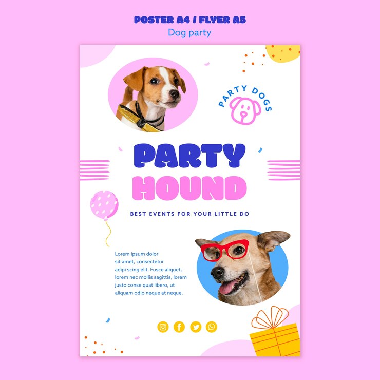 PSD grátis modelo de cartaz de festa de cachorro de design plano