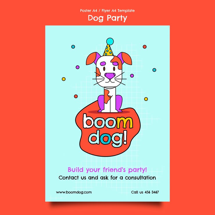 PSD grátis modelo de cartaz de festa de cachorro de design plano