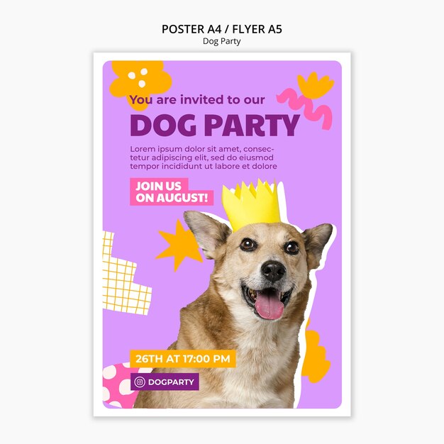 Modelo de cartaz de festa de cachorro desenhado de mão