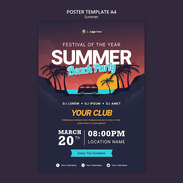 PSD grátis modelo de cartaz de festa de verão