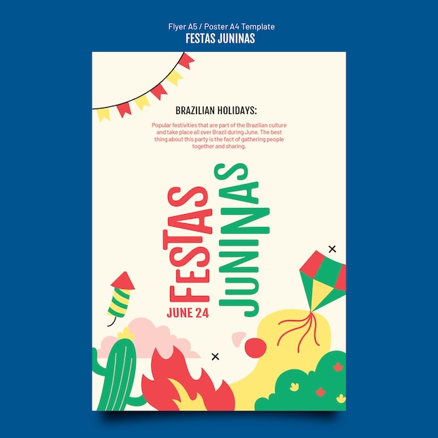 PSD grátis modelo de cartaz de festas juninas de design plano