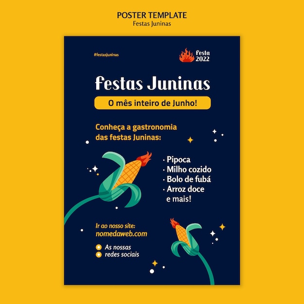 Modelo de cartaz de festas juninas de design plano