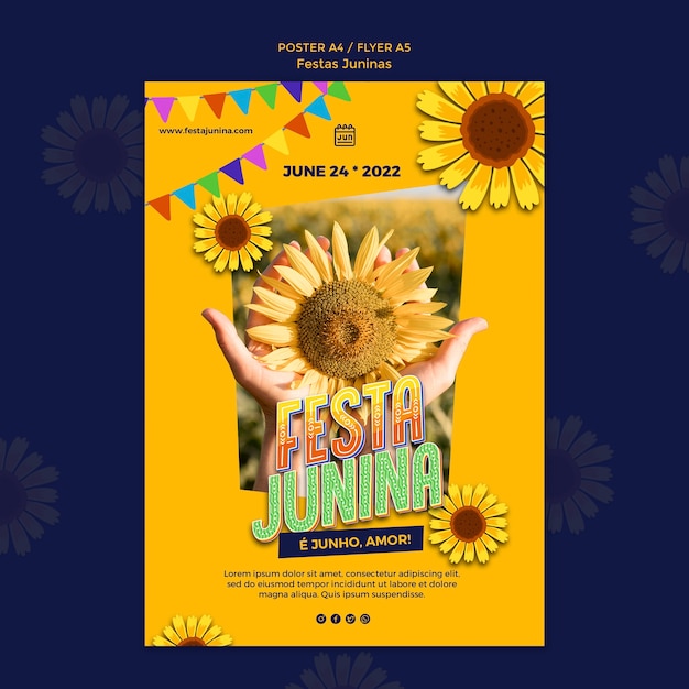 PSD grátis modelo de cartaz de festas juninas de design plano