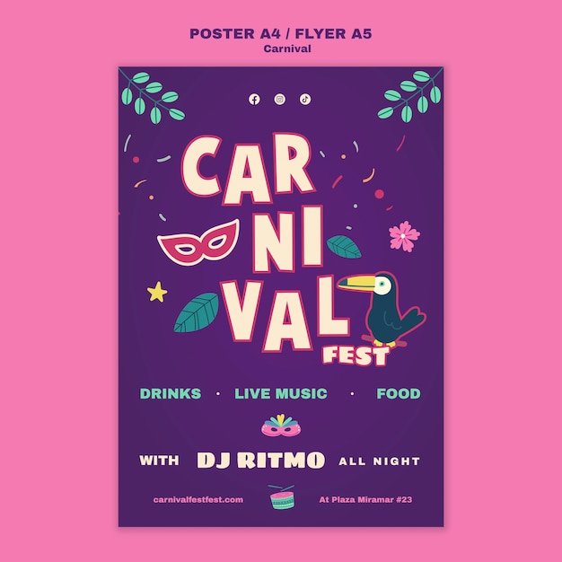 PSD grátis modelo de cartaz de festival de carnaval