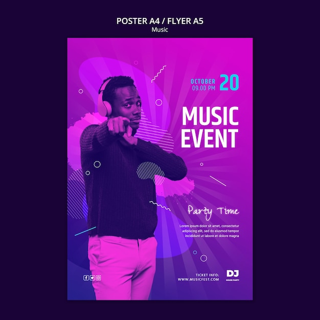 PSD grátis modelo de cartaz de festival de música com luz gradiente