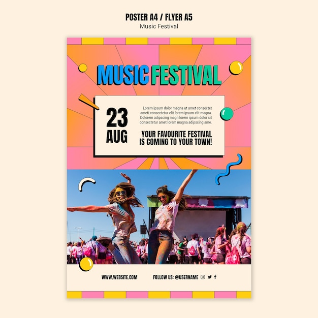 Modelo de cartaz de festival de música de design plano