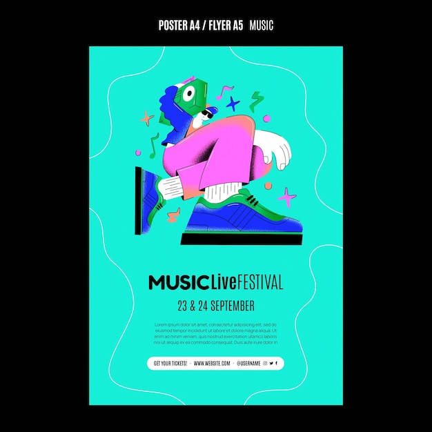 Modelo de cartaz de festival de música de estilo retrô