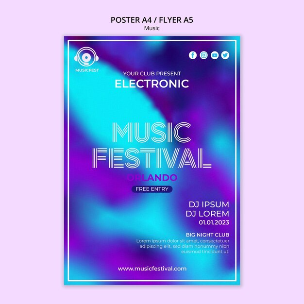Modelo de cartaz de festival de música embaçada