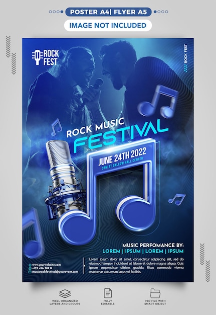 Modelo de cartaz de festival de música rock a4