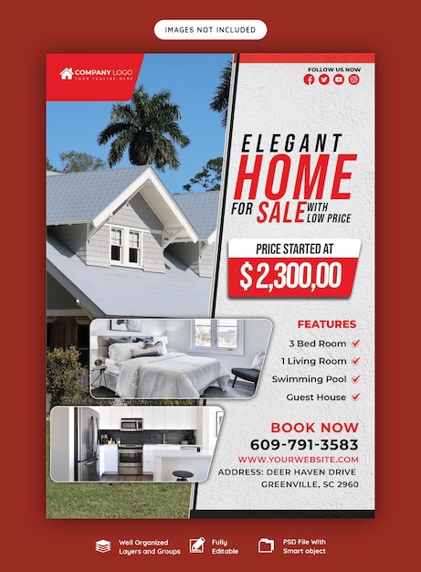 Modelo de cartaz de folheto de propriedade de casa imobiliária