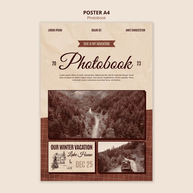 PSD grátis modelo de cartaz de fotolivro vintage