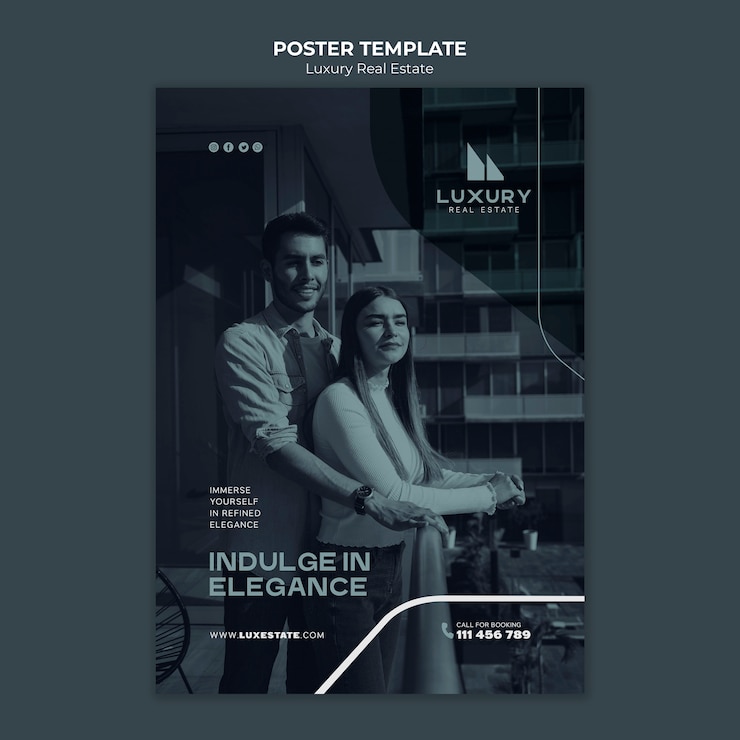 PSD grátis modelo de cartaz de imóveis de luxo