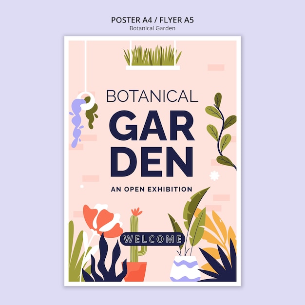 Modelo de cartaz de jardim botânico de design plano