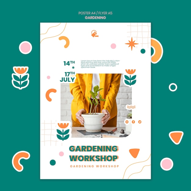 PSD grátis modelo de cartaz de jardinagem de design plano