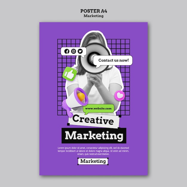 Modelo de cartaz de marketing de design plano