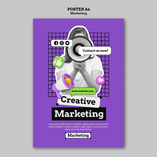 Modelo de cartaz de marketing de design plano