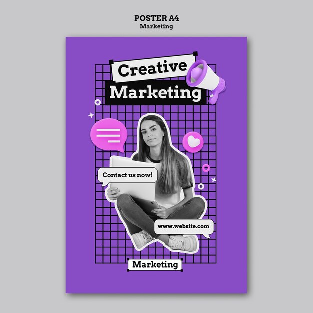 Modelo de cartaz de marketing de design plano